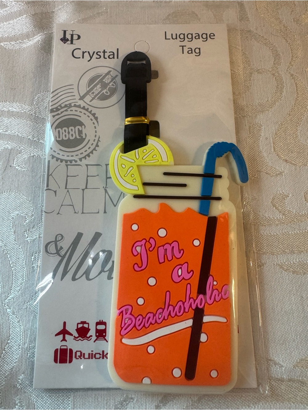 New Orange 'I'm a Beachoholic' Drink Luggage Tag